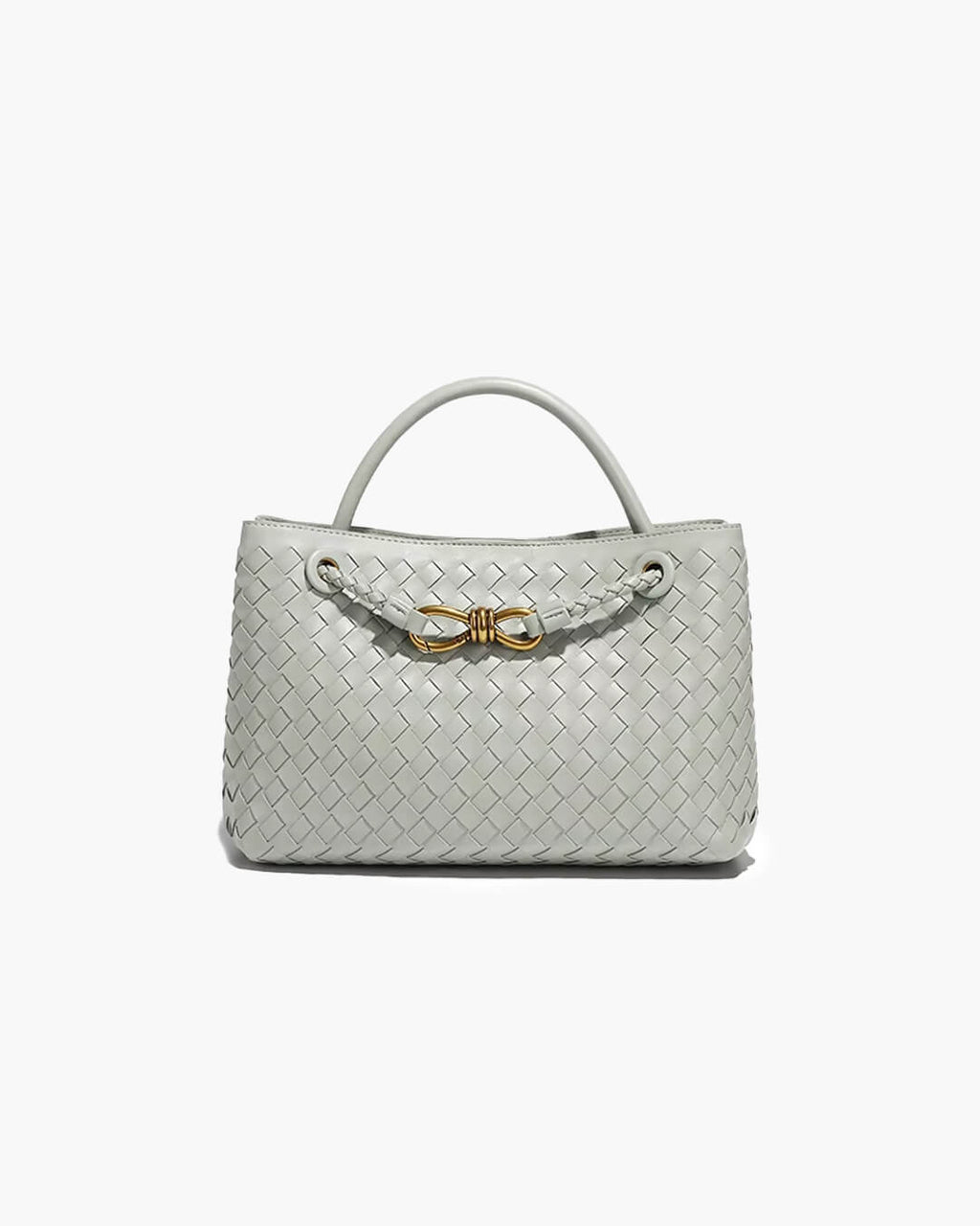 Lucia Small Woven Vegan Leather Handbag - Gold-Tone Hardware, Black - Image 6