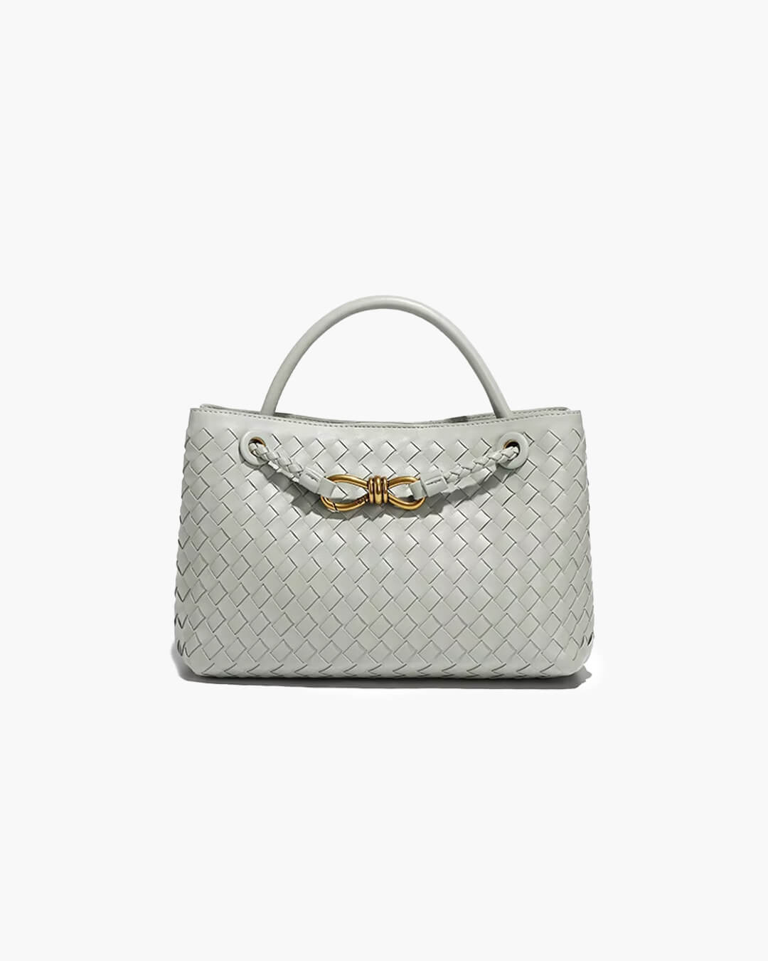 Lucia Small Woven Vegan Leather Handbag - Gold-Tone Hardware, Black - Image 6