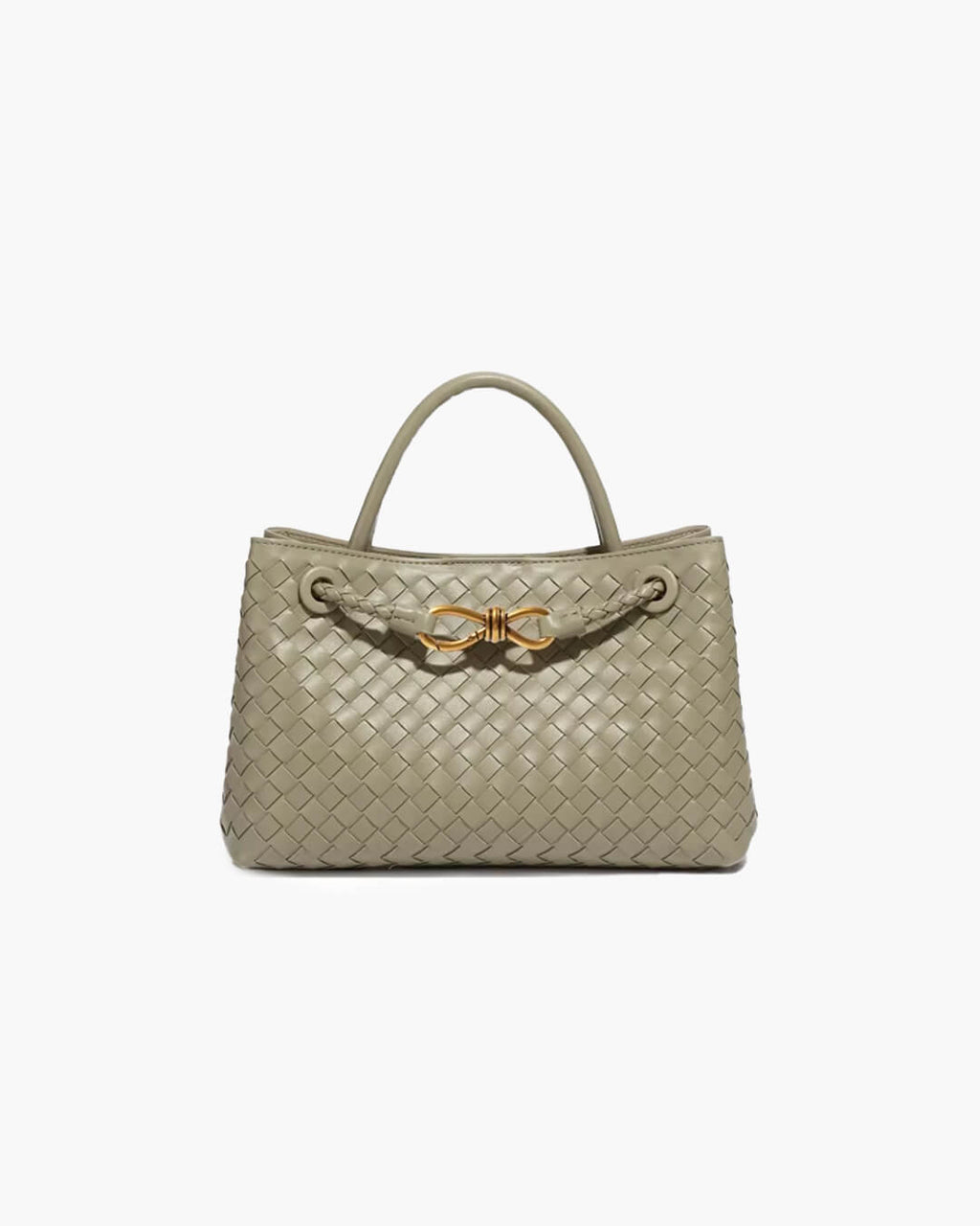 Lucia Small Woven Vegan Leather Handbag - Gold-Tone Hardware, Black - Image 4