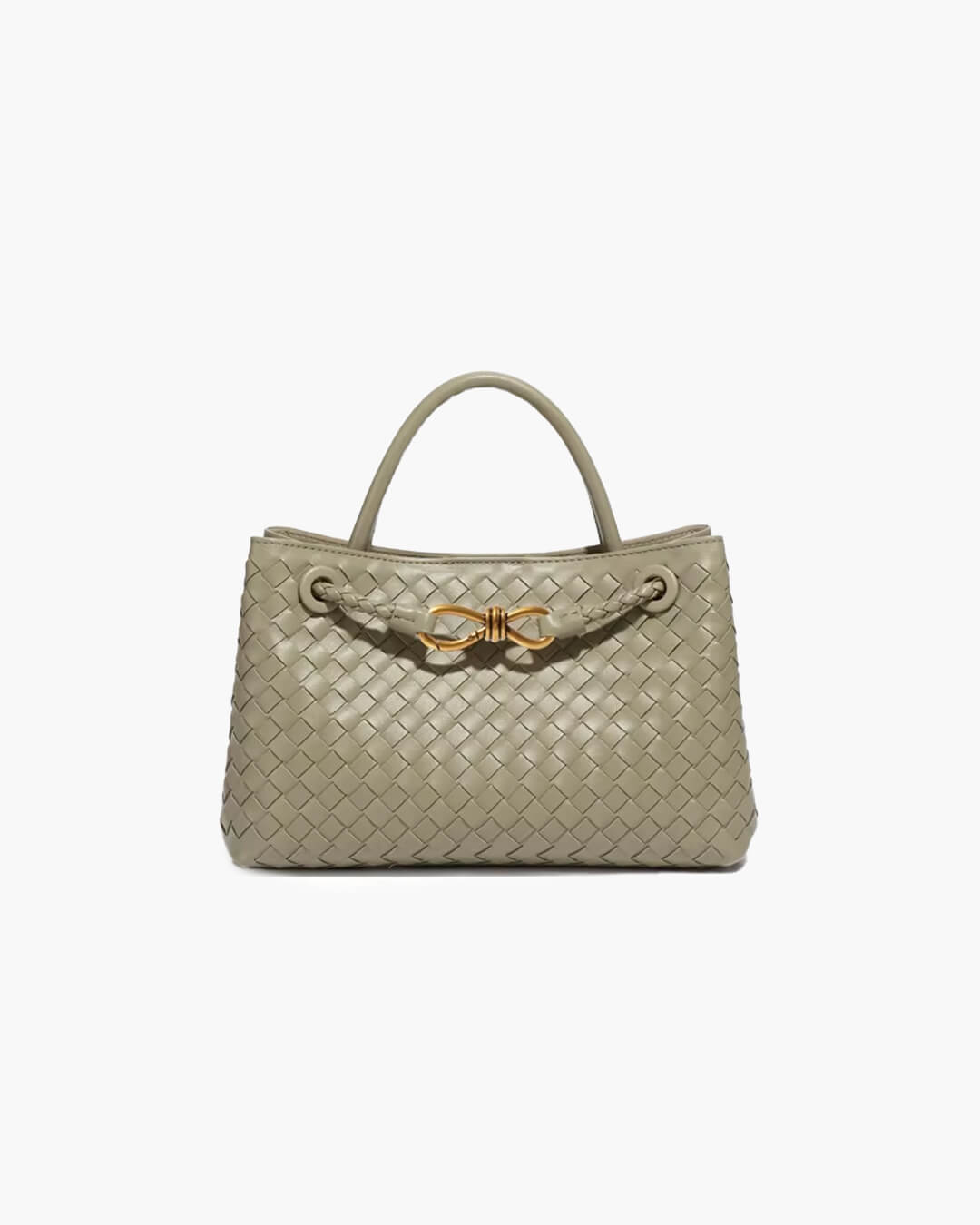 Lucia Small Woven Vegan Leather Handbag - Gold-Tone Hardware, Black - Image 4