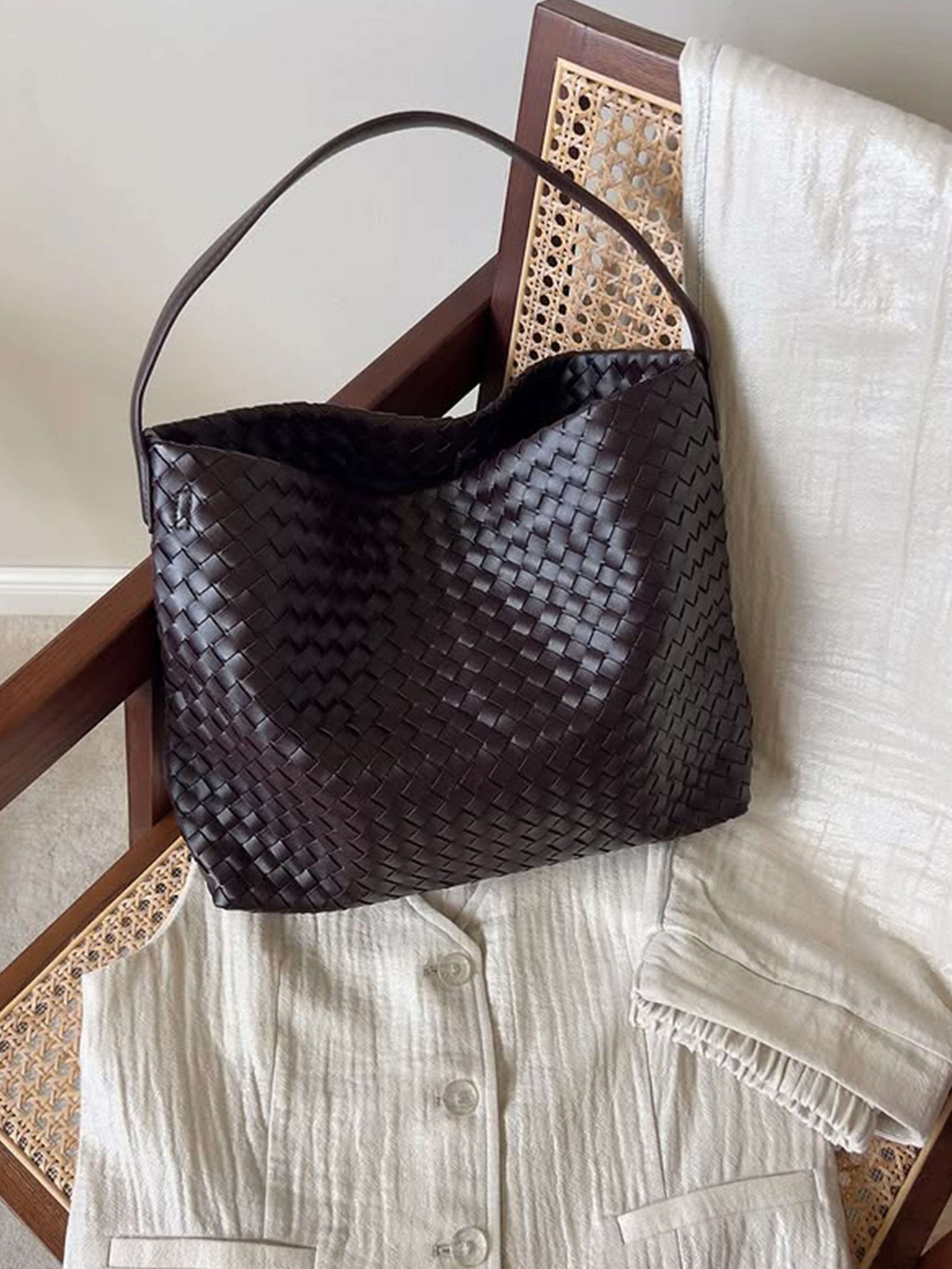 Sylvia Woven Leather Tote Bag - Structured Textured Handbag - Image 12