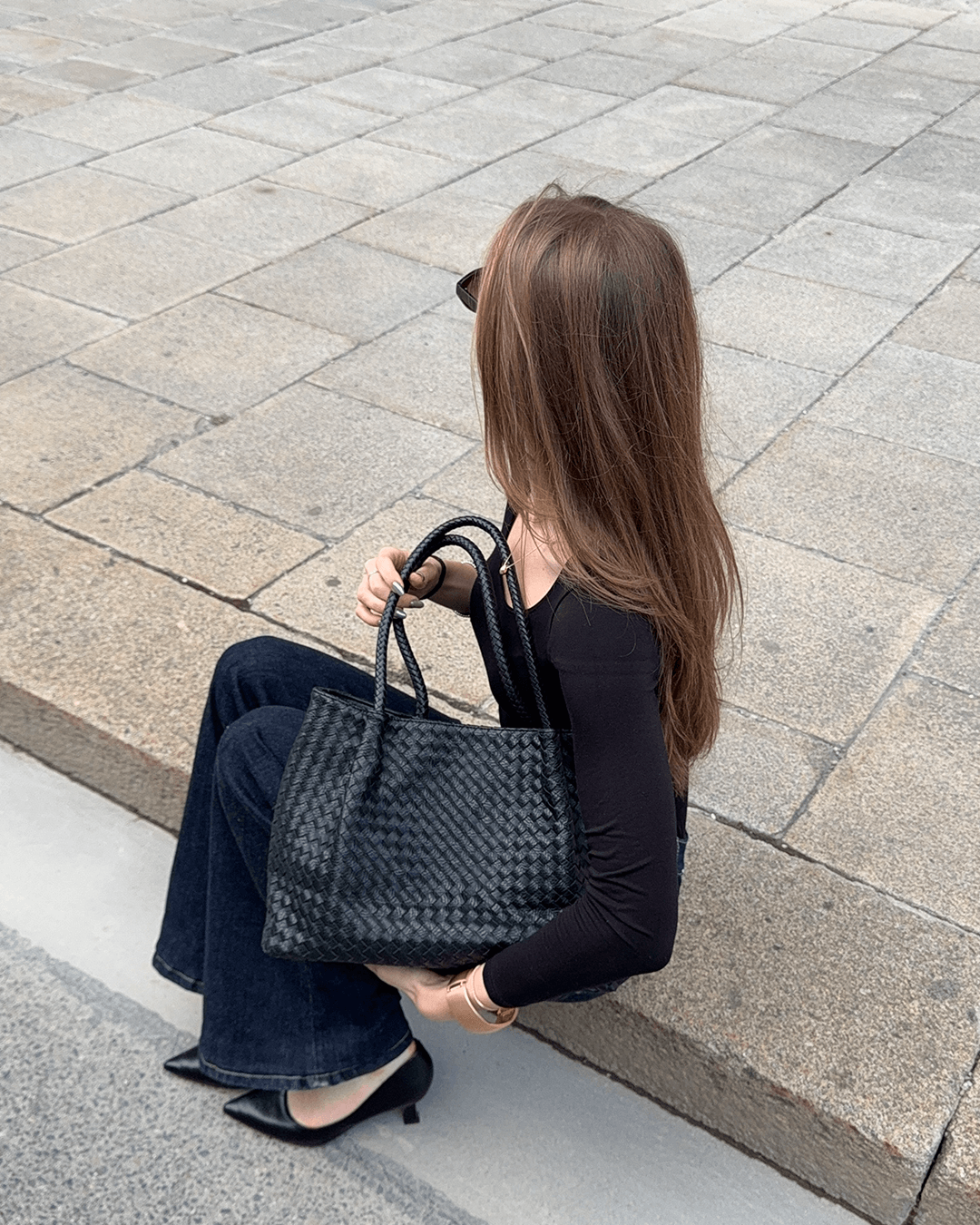 Gracie Woven Bag XL - Black Large Woven Tote Bag - Image 6