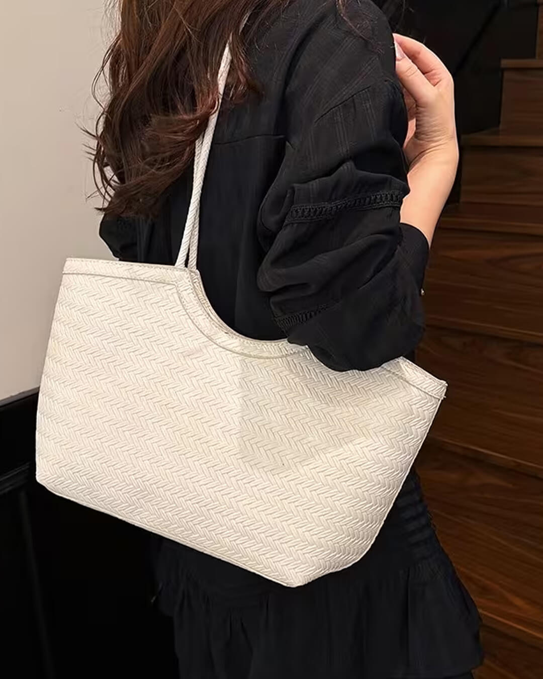Rica Woven Faux Leather Handbag - Chic Woven Tote Bag - Image 7