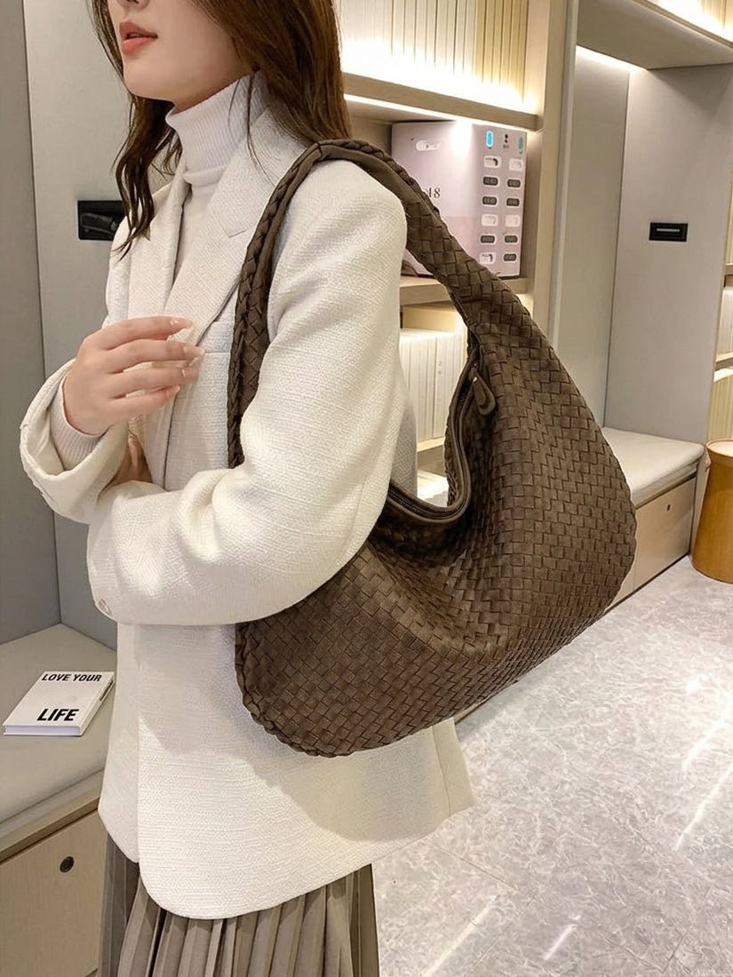 Suede Woven Bag XL - Oversized Woven Shoulder Tote Handbag - Image 9