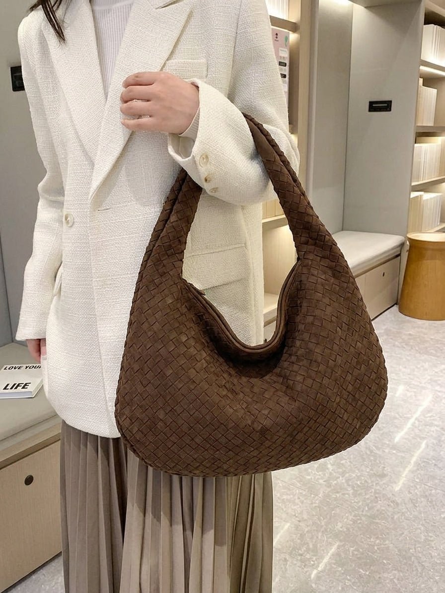 Suede Woven Bag XL - Oversized Woven Shoulder Tote Handbag - Image 8