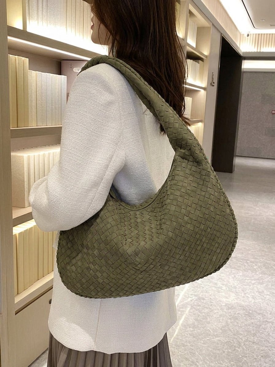 Suede Woven Bag XL - Oversized Woven Shoulder Tote Handbag - Image 15