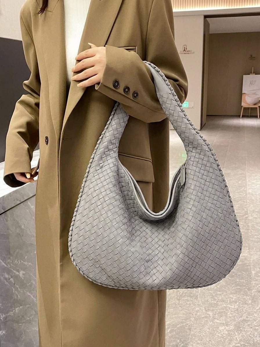 Suede Woven Bag XL - Oversized Woven Shoulder Tote Handbag - Image 6
