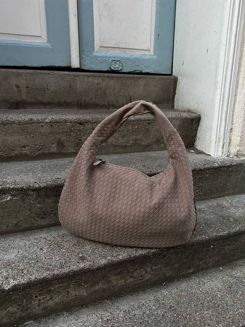 Suede Woven Bag XL - Oversized Woven Shoulder Tote Handbag - Image 3