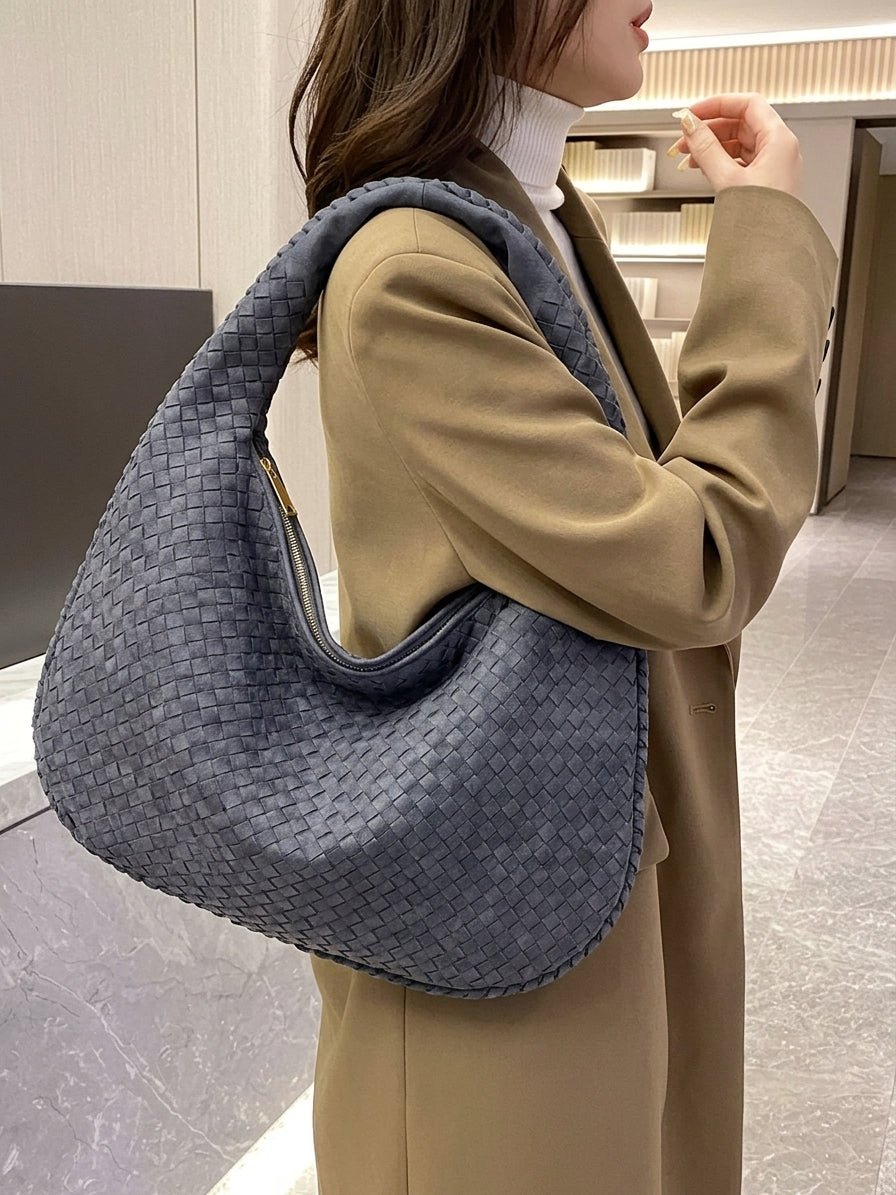Suede Woven Bag XL - Oversized Woven Shoulder Tote Handbag - Image 10