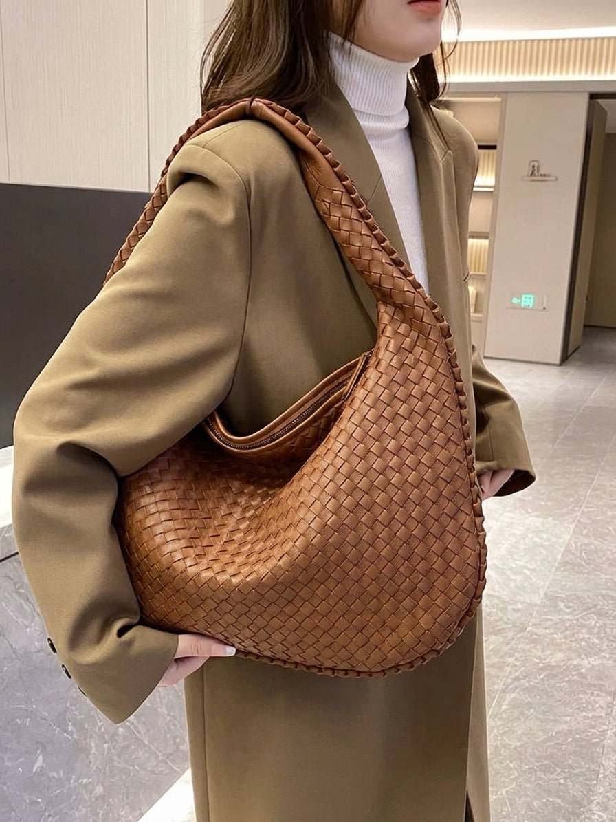 Suede Woven Bag XL - Oversized Woven Shoulder Tote Handbag - Image 13
