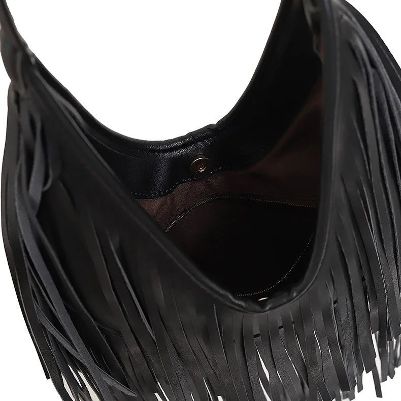 Tatiana Tassel Hobo Shoulder Bag for Women - Soft PU Leather Everyday Handbag - Image 5