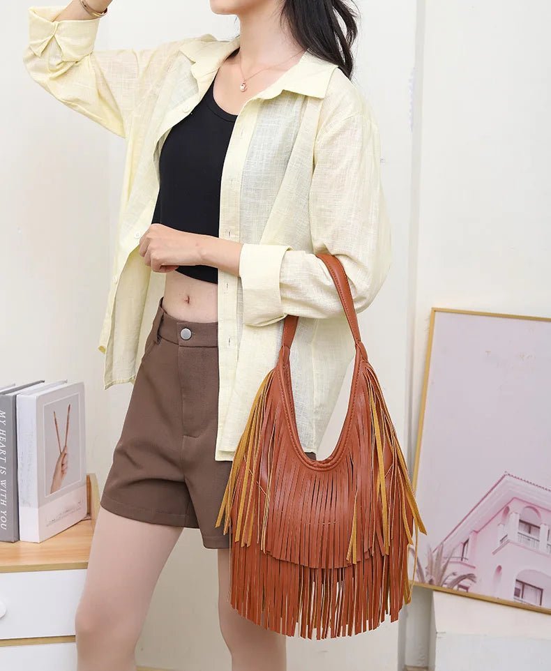 Tatiana Tassel Hobo Shoulder Bag for Women - Soft PU Leather Everyday Handbag - Image 6