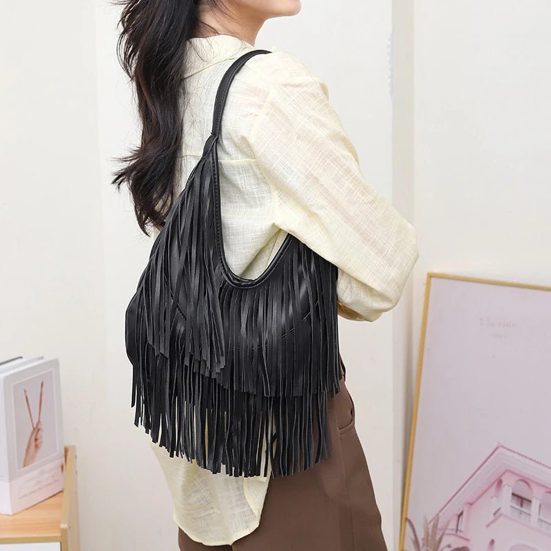 Tatiana Tassel Hobo Shoulder Bag for Women - Soft PU Leather Everyday Handbag - Image 3