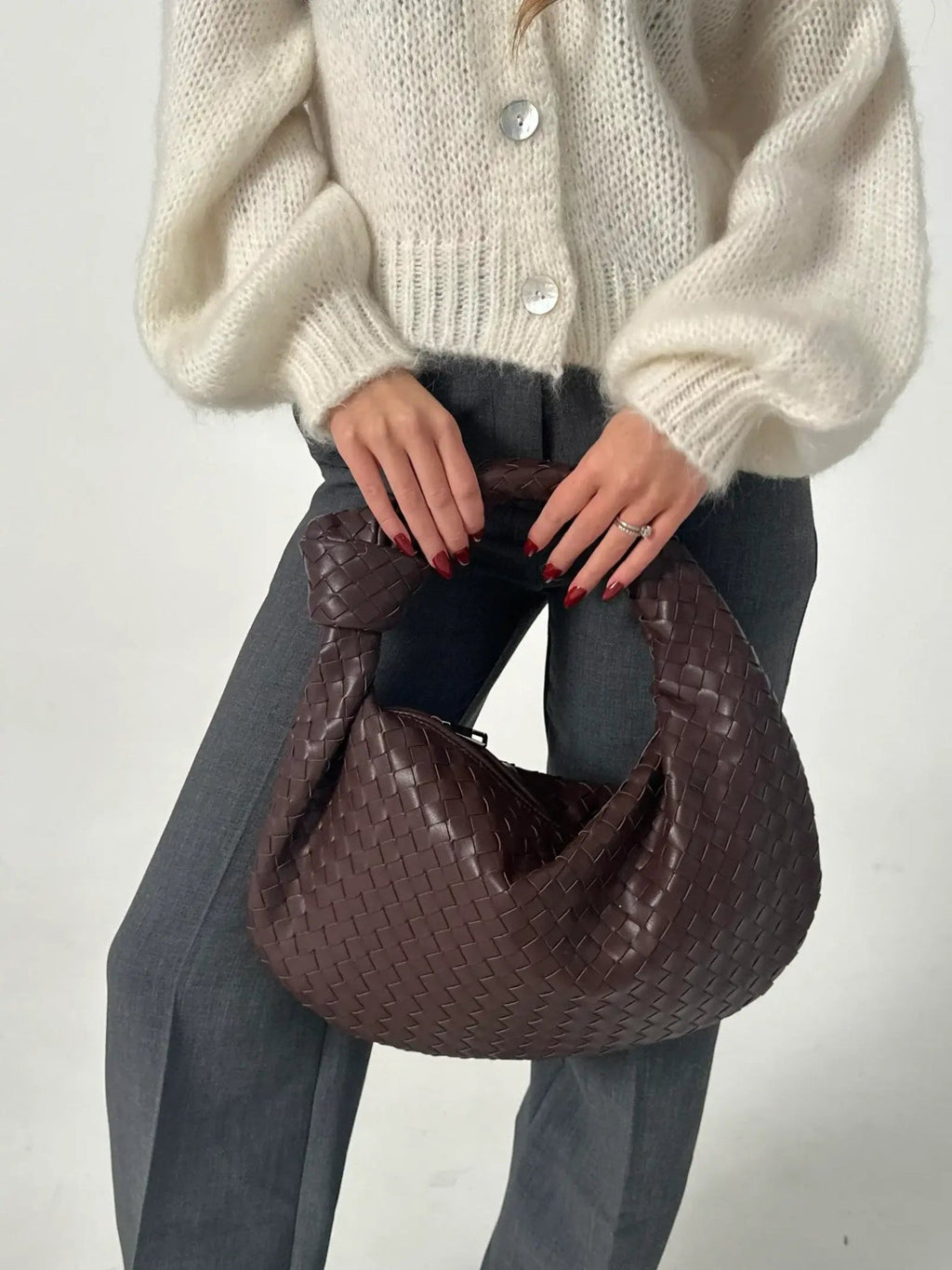 Medium Woven Handbag - Hand-Woven Minimalist Textured Bag - Image 27