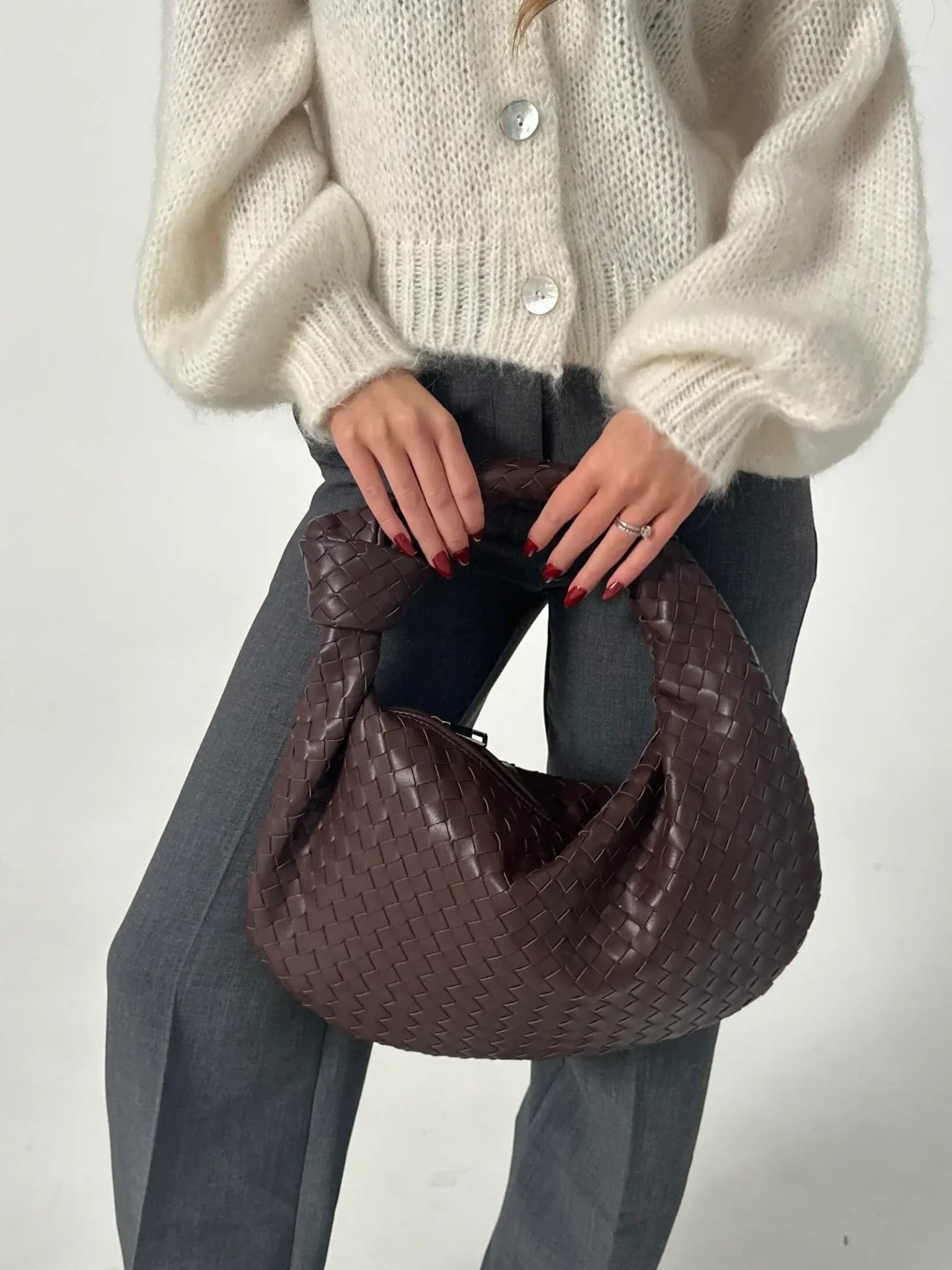 Medium Woven Handbag - Hand-Woven Minimalist Textured Bag - Image 27