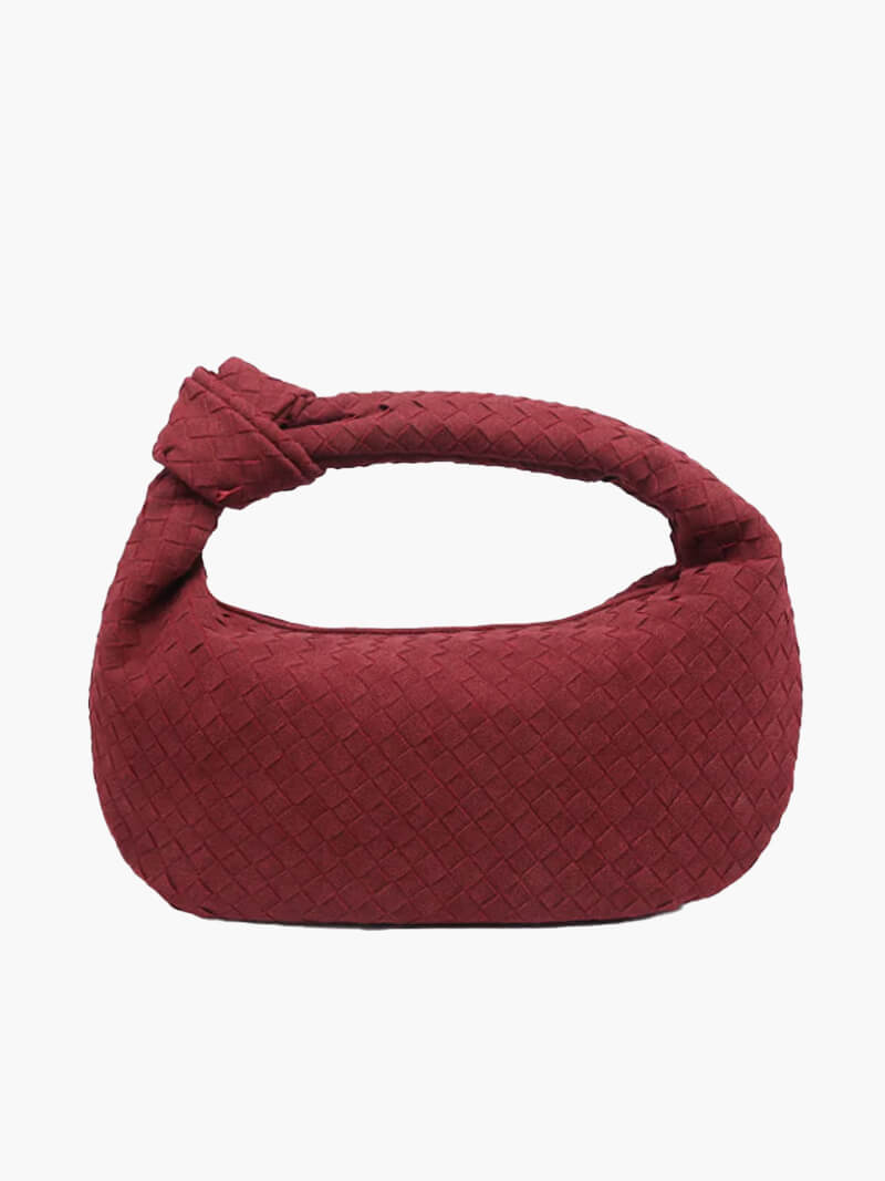 Woven Bag Medium Suede - Medium Woven Shoulder Handbag - Image 3