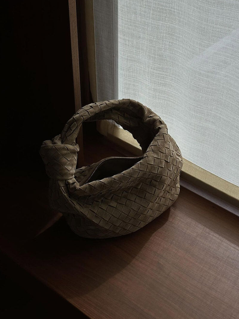 Woven Bag Medium Suede - Medium Woven Shoulder Handbag - Image 22