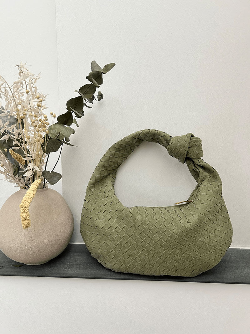Woven Bag Medium Suede - Medium Woven Shoulder Handbag - Image 16