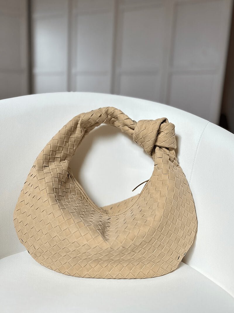 Woven Bag Medium Suede - Medium Woven Shoulder Handbag - Image 15