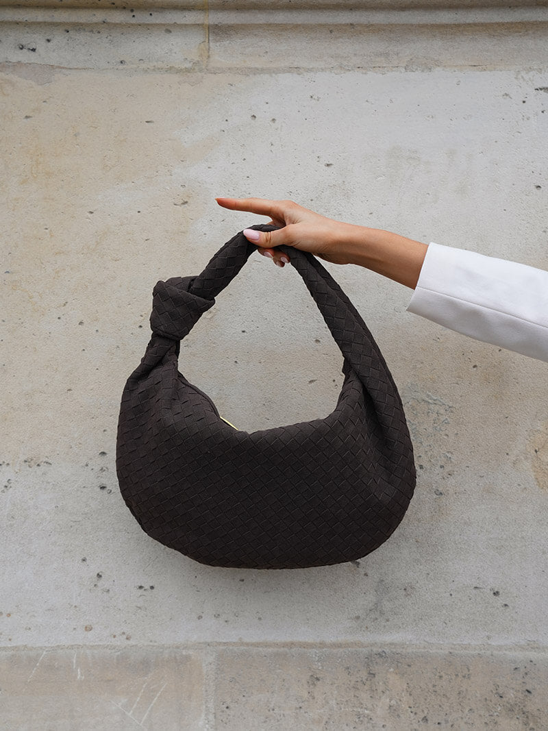 Woven Bag Medium Suede - Medium Woven Shoulder Handbag - Image 9