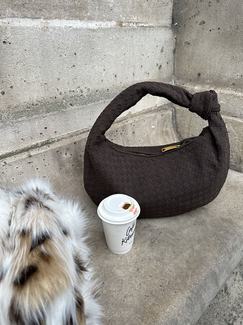 Woven Bag Medium Suede - Medium Woven Shoulder Handbag - Image 11