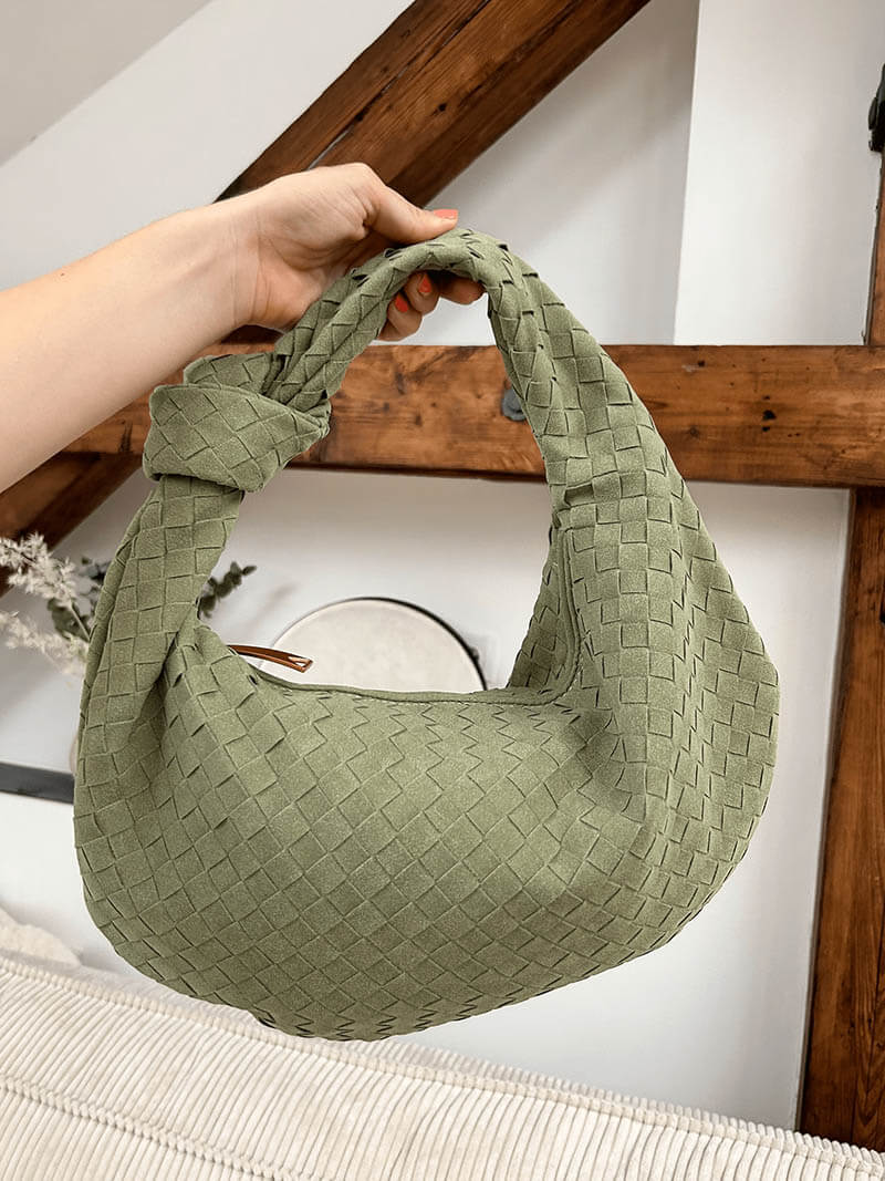 Woven Bag Medium Suede - Medium Woven Shoulder Handbag - Image 17