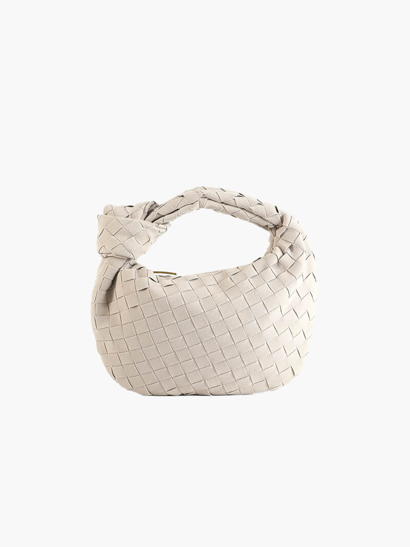 Suede Woven Mini Handbag - Knot Detail Top Handle Style - Image 9