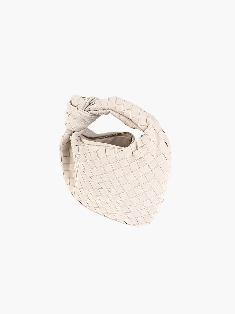 Suede Woven Mini Handbag - Knot Detail Top Handle Style - Image 10
