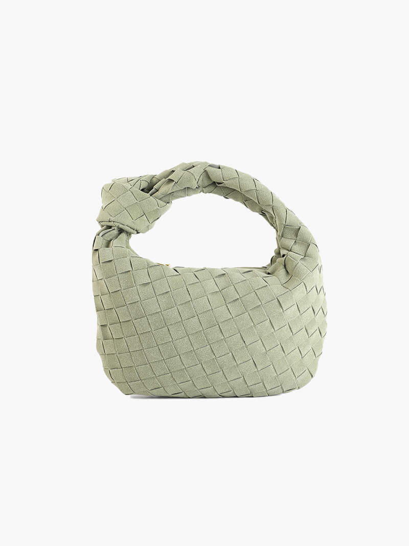 Suede Woven Mini Handbag - Knot Detail Top Handle Style - Image 7