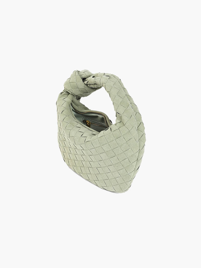 Suede Woven Mini Handbag - Knot Detail Top Handle Style - Image 8