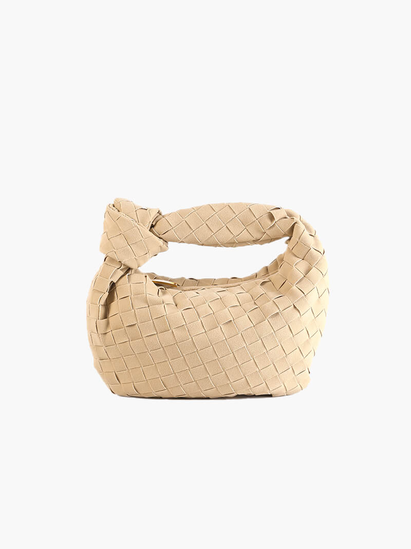 Suede Woven Mini Handbag - Knot Detail Top Handle Style - Image 5