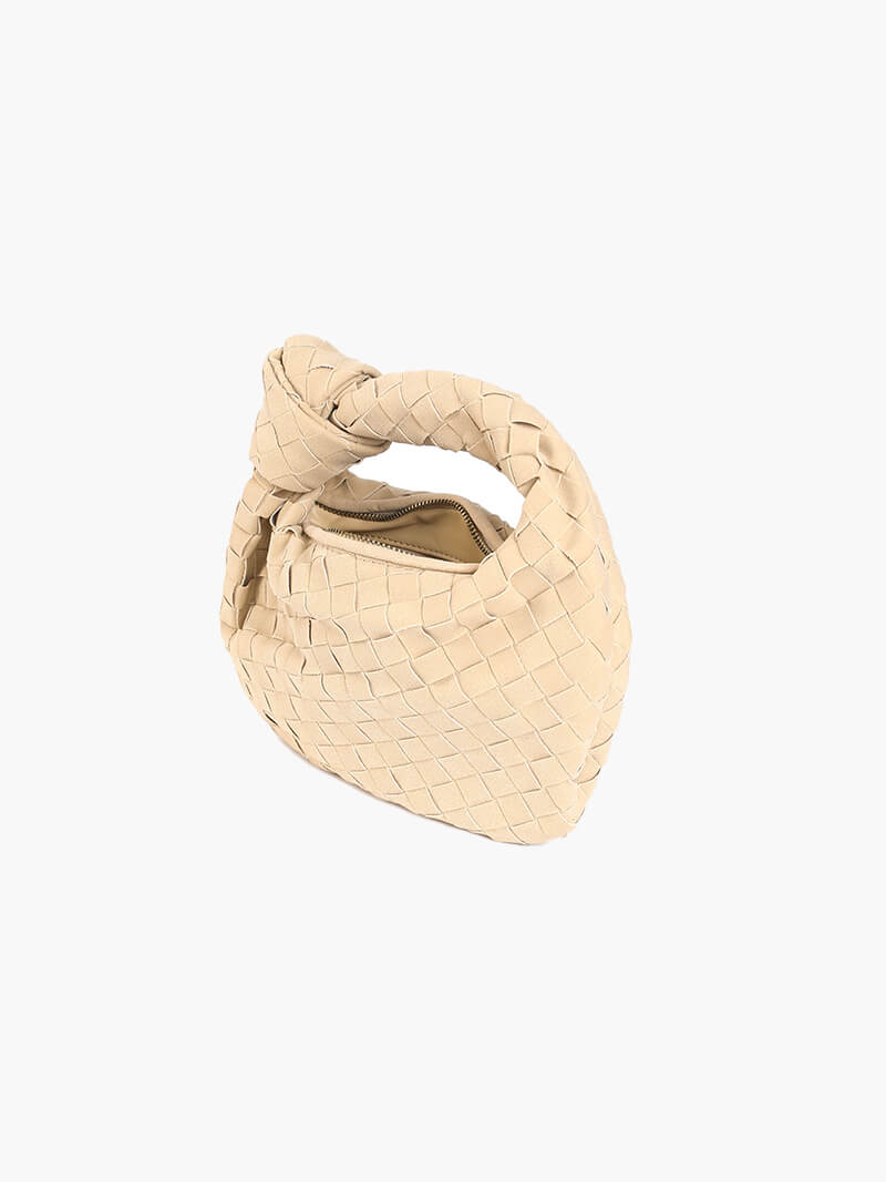 Suede Woven Mini Handbag - Knot Detail Top Handle Style - Image 6