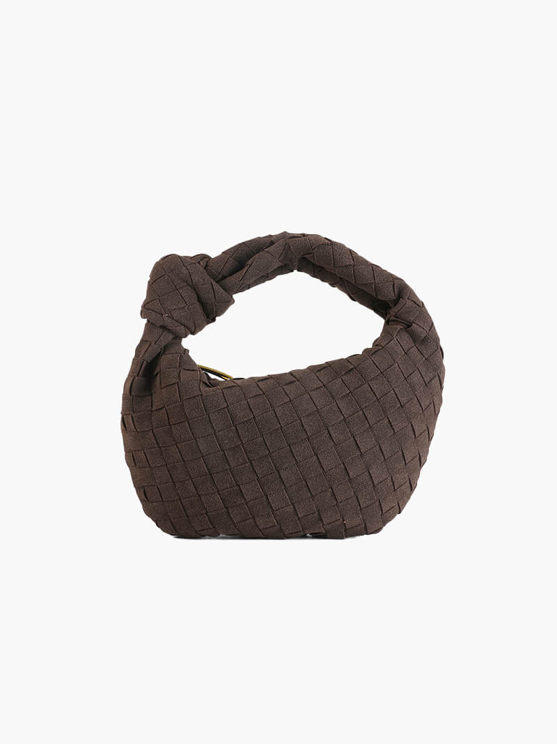 Suede Woven Mini Handbag - Knot Detail Top Handle Style