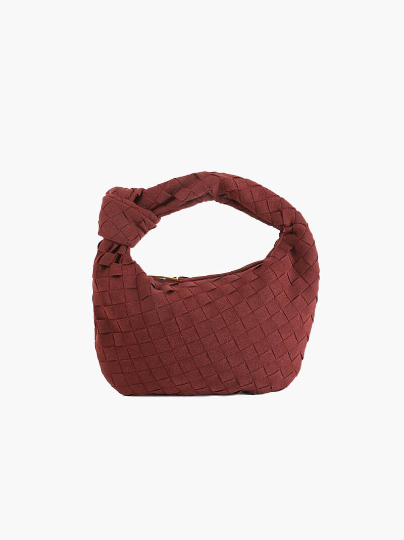 Suede Woven Mini Handbag - Knot Detail Top Handle Style - Image 3