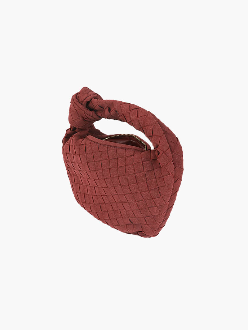 Suede Woven Mini Handbag - Knot Detail Top Handle Style - Image 4