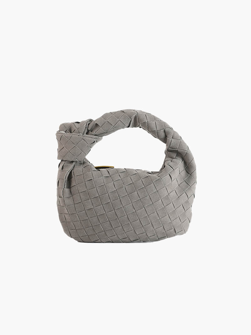 Suede Woven Mini Handbag - Knot Detail Top Handle Style - Image 11