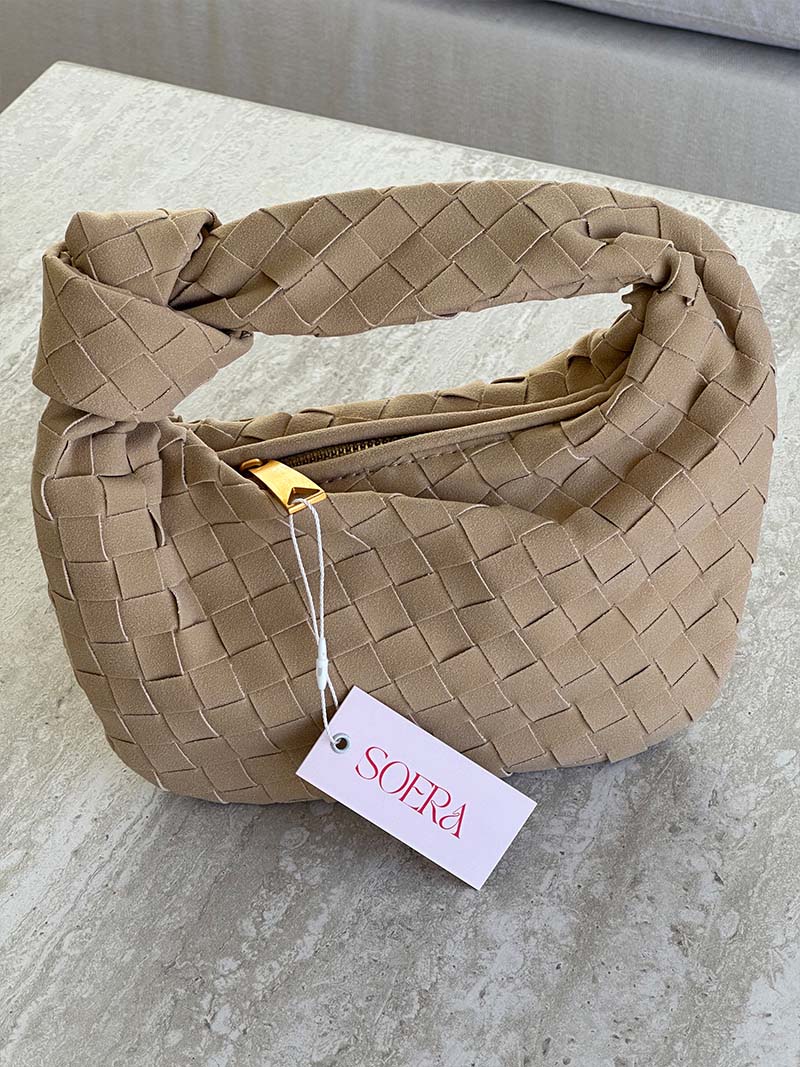 Suede Woven Mini Handbag - Knot Detail Top Handle Style - Image 22