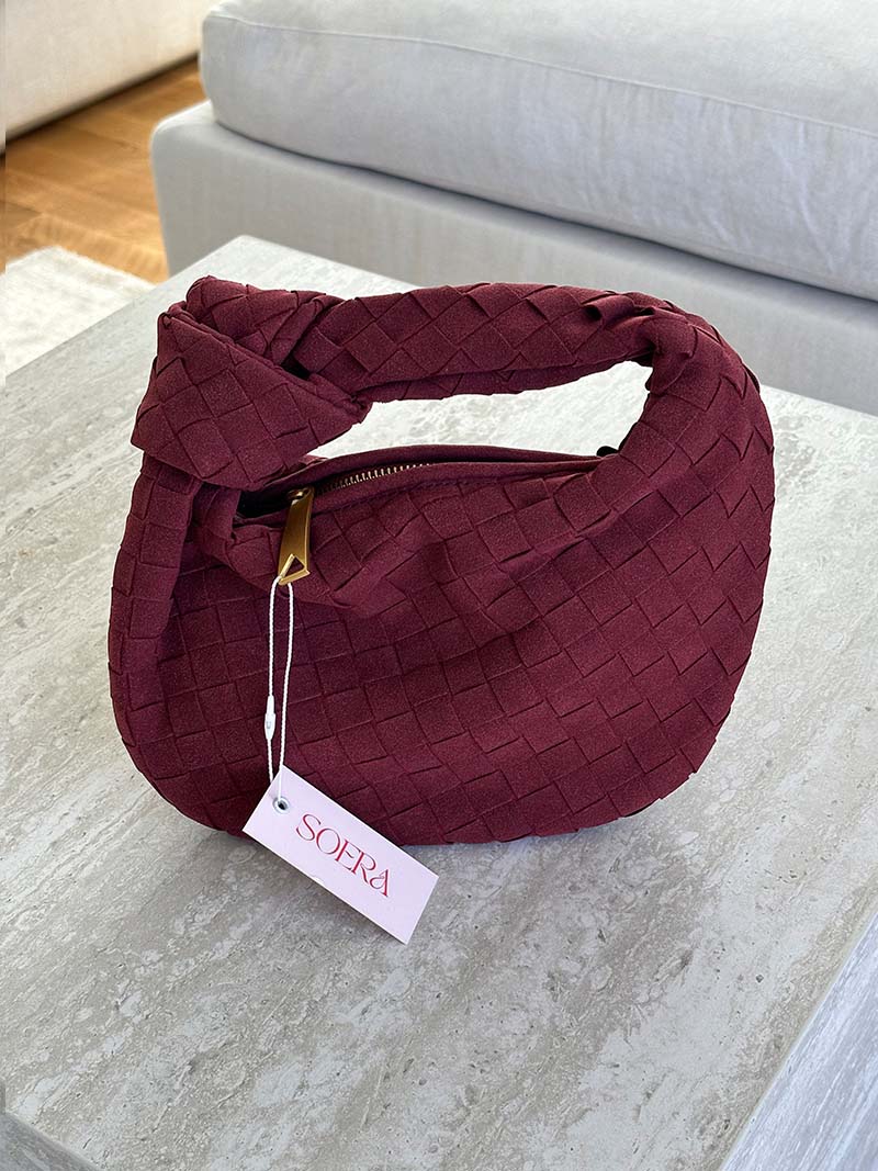 Suede Woven Mini Handbag - Knot Detail Top Handle Style - Image 20