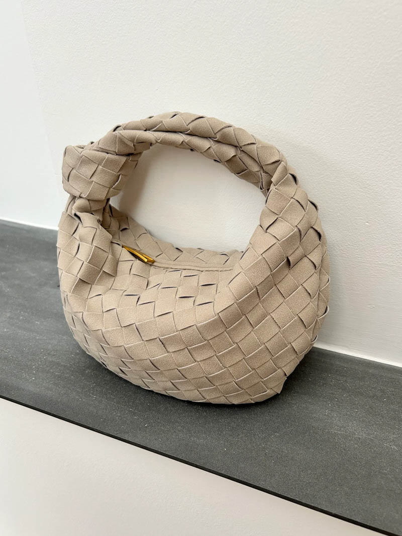 Suede Woven Mini Handbag - Knot Detail Top Handle Style - Image 23