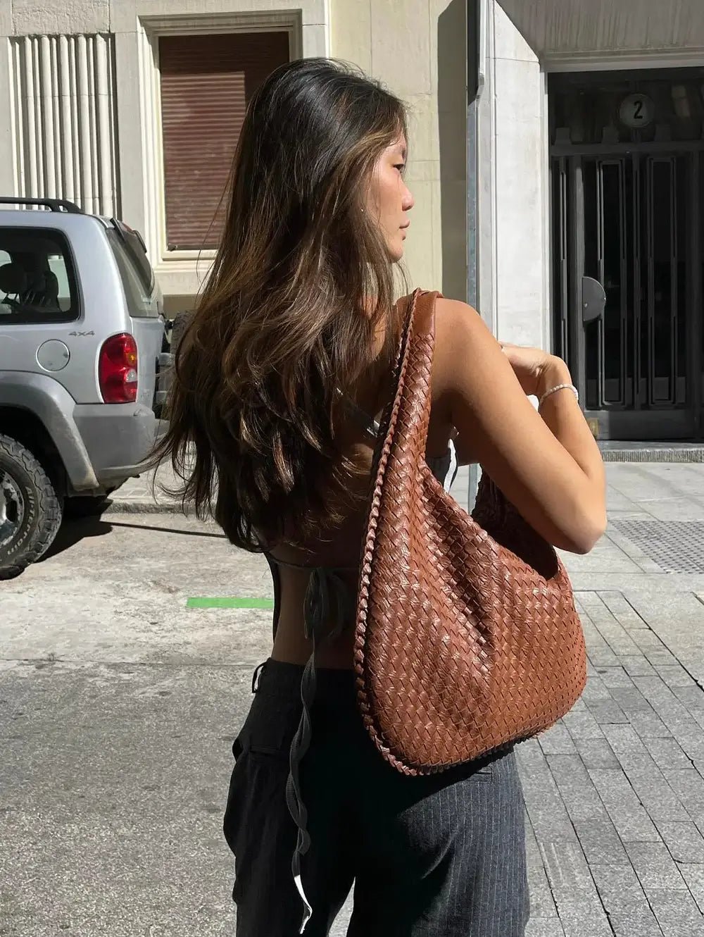 Woven Bag XL Oversized Woven Handbag - Lattice Detail Everyday Tote - Image 35