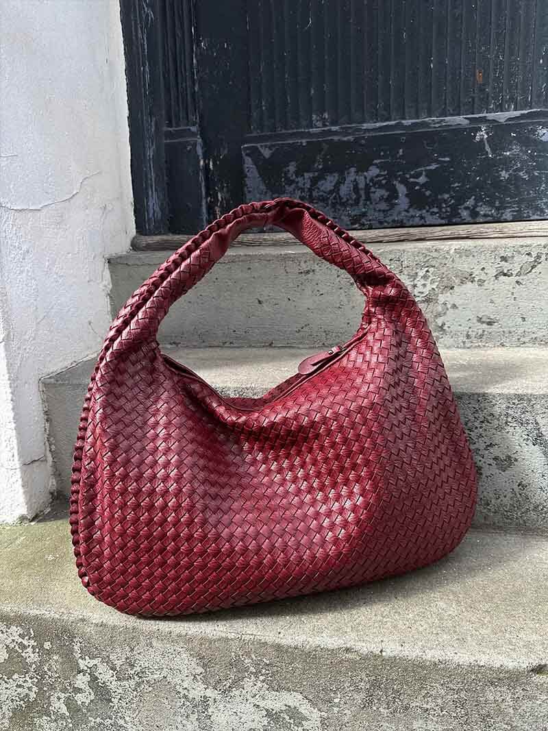 Woven Bag XL Oversized Woven Handbag - Lattice Detail Everyday Tote - Image 14