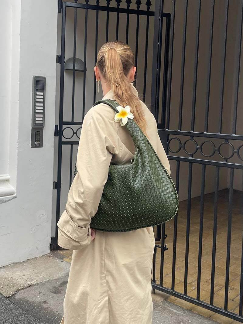 Woven Bag XL Oversized Woven Handbag - Lattice Detail Everyday Tote - Image 23