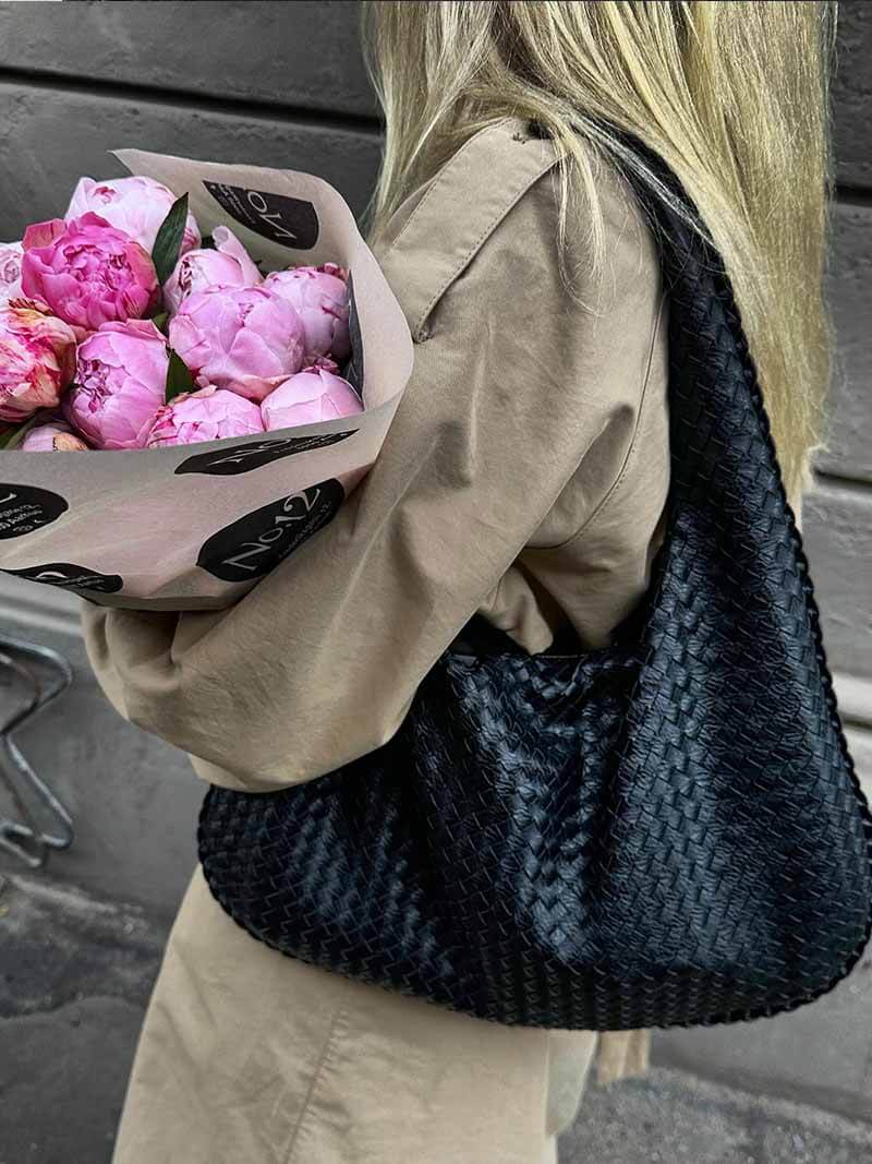 Woven Bag XL Oversized Woven Handbag - Lattice Detail Everyday Tote - Image 22