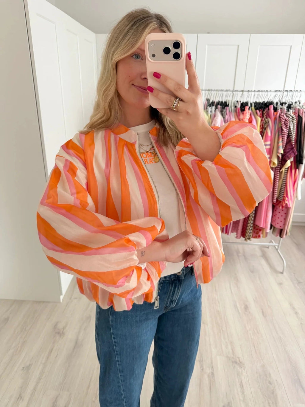 Eva Striped Bomber Jacket - Women's Everyday Outerwear - Image 3