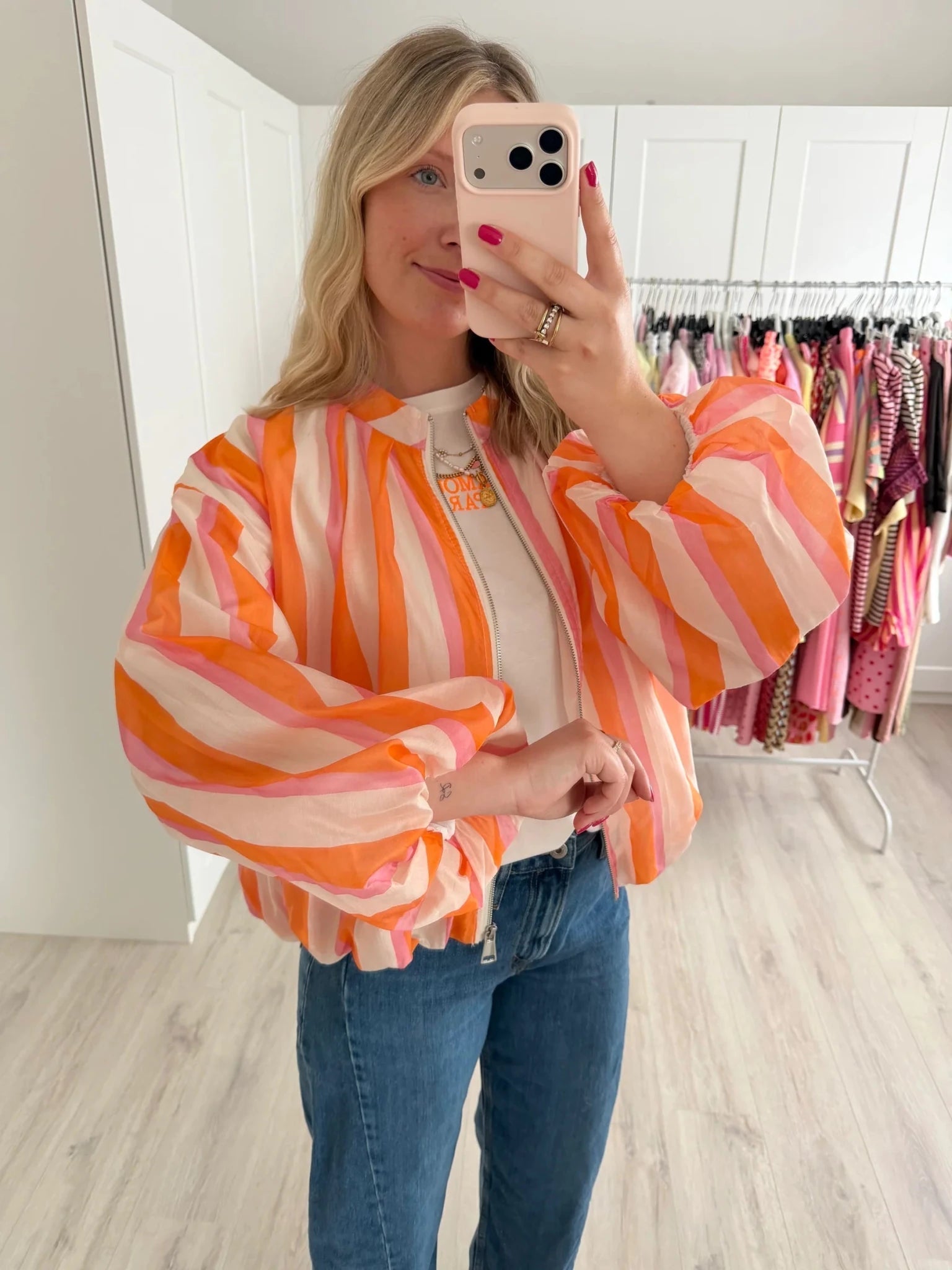 Eva Striped Bomber Jacket - Women's Everyday Outerwear - Image 3