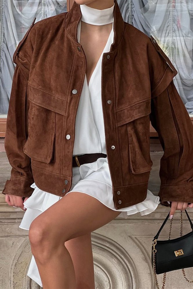 Mila Wide Shoulder Suede Jacket - Women's Everyday Outerwear