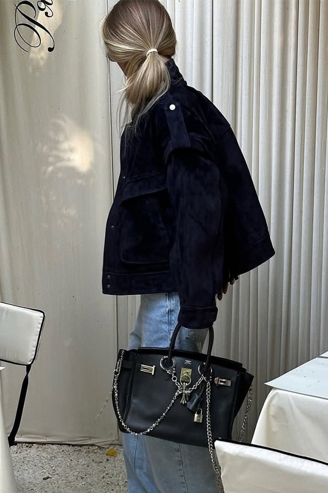 Mila Wide Shoulder Suede Jacket - Women's Everyday Outerwear - Image 9