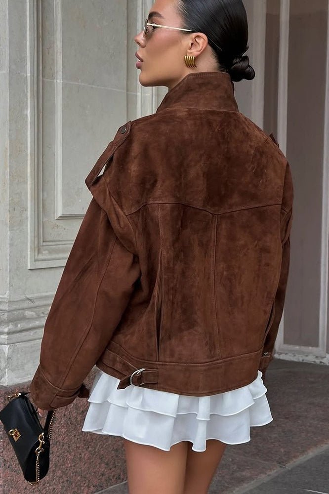 Mila Wide Shoulder Suede Jacket - Women's Everyday Outerwear - Image 3
