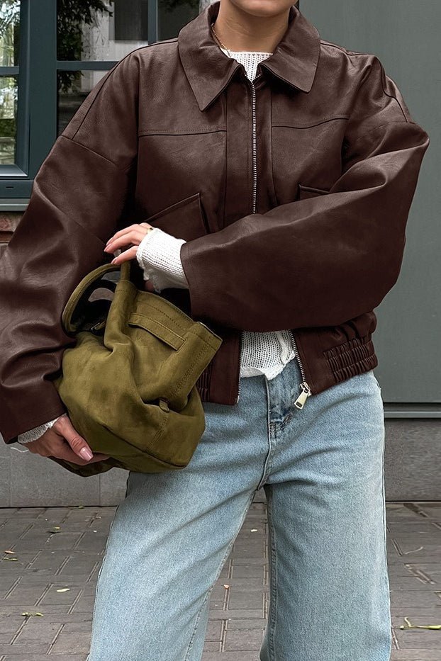 Azara Vintage Faux Leather Jacket - Women's Everyday Outerwear - Image 2