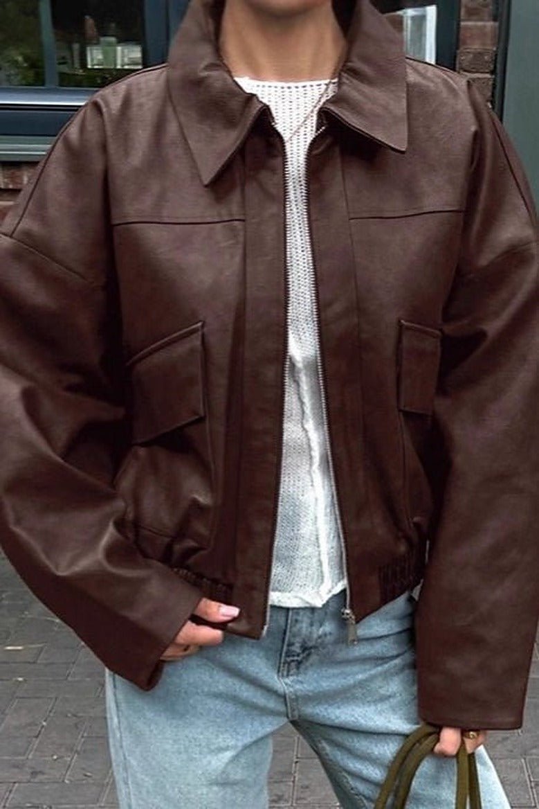 Azara Vintage Faux Leather Jacket - Women's Everyday Outerwear - Image 5